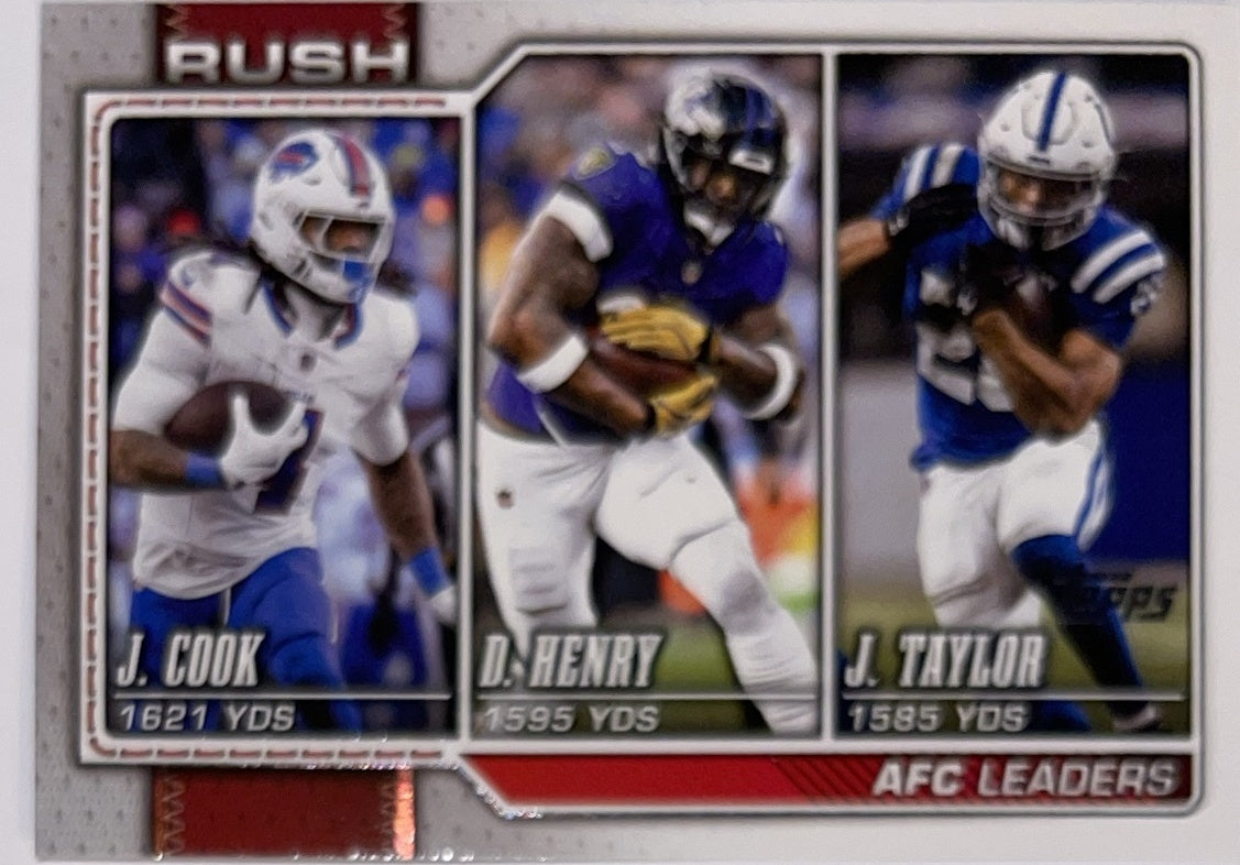 2026 Topps Football #286 Derrick Henry / Jonathan Taylor / James Cook League Leaders – Near Mint – voorkant