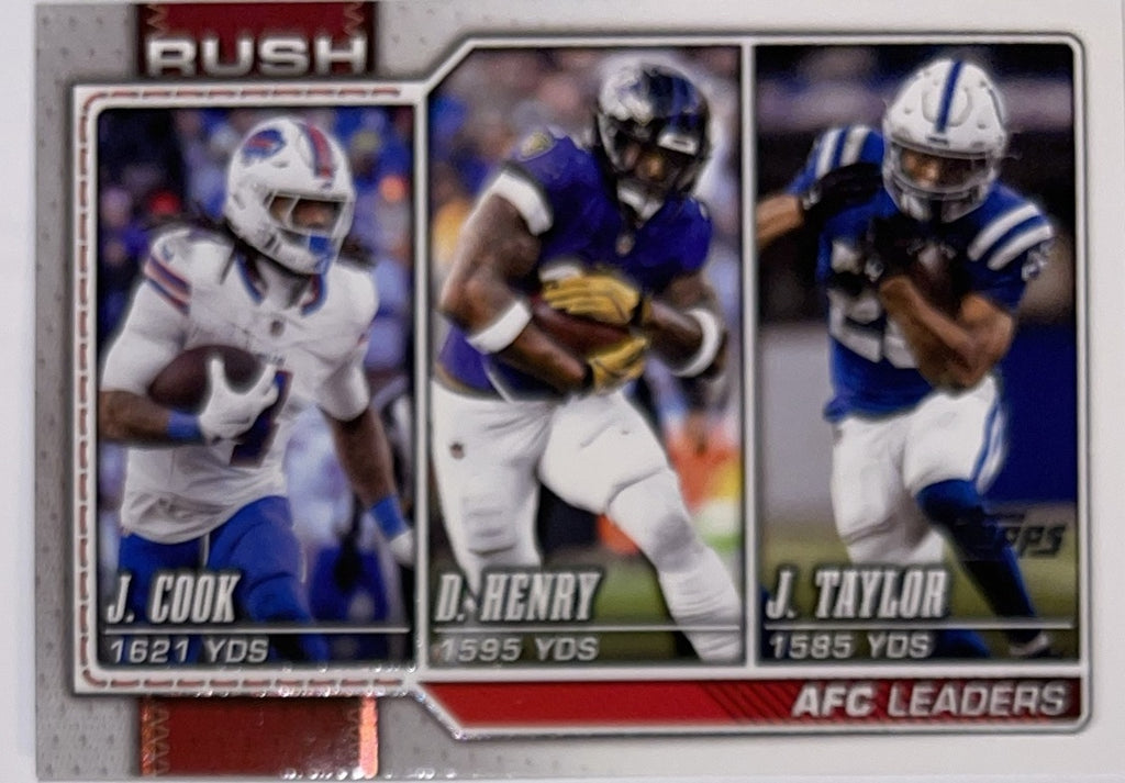 2026 Topps Football #286 Derrick Henry / Jonathan Taylor / James Cook League Leaders – Near Mint – voorkant