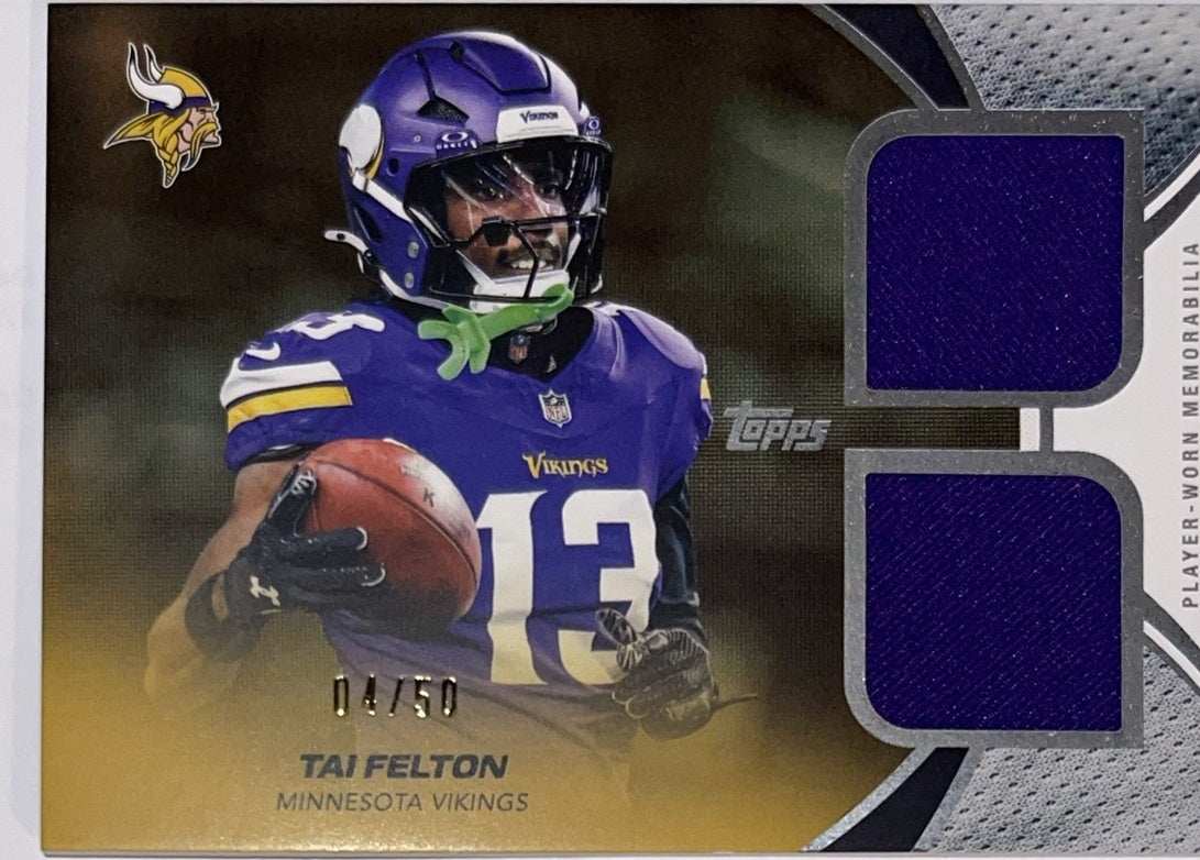 2026 Topps Football NFL Material Dual Relic #MDR-TF Tai Felton Gold /50 – Near Mint – voorkant Hoofdafbeelding
