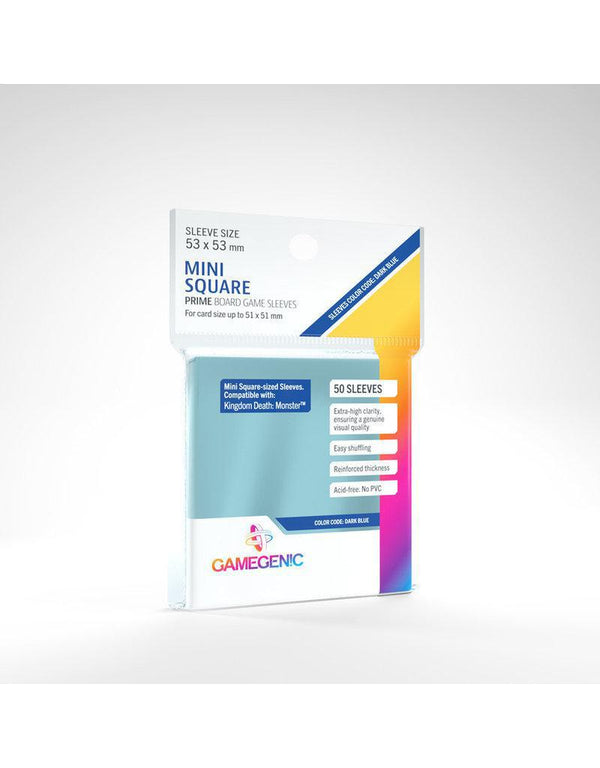 Verpakking Gamegenic Prime Board Game Sleeves Mini Square 53x53 mm met 50 heldere hoesjes