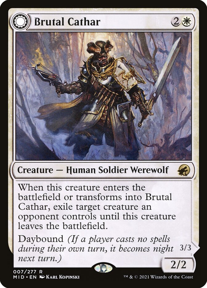Magic-kaart Brutal Cathar // Moonrage Brute MID-7 uit Innistrad: Midnight Hunt (Rare) Hoofdafbeelding