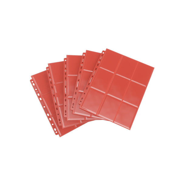 Losse rode Gamegenic 18-Pocket Side-Loading Pages uitgewaaierd, inhoud van de verpakking van 10