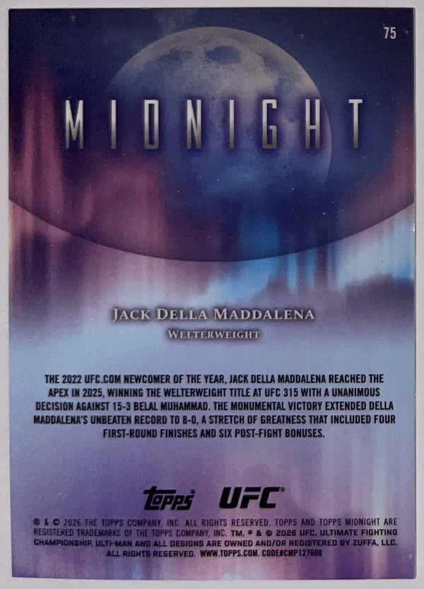 Achterzijde – Jack Della Maddalena [75] – 2026 Topps Midnight UFC | Lichcards