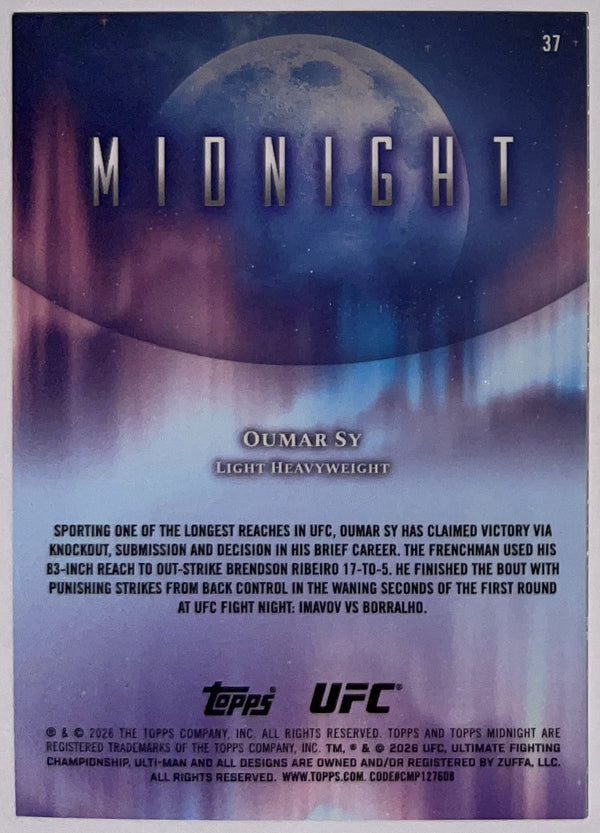 Achterzijde – Oumar Sy [37] – 2026 Topps Midnight UFC | Lichcards