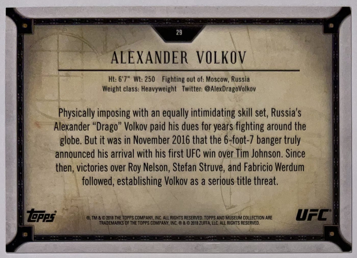 Achterzijde – Alexander Volkov [29] – 2018 Topps Museum Collection UFC | Lichcards