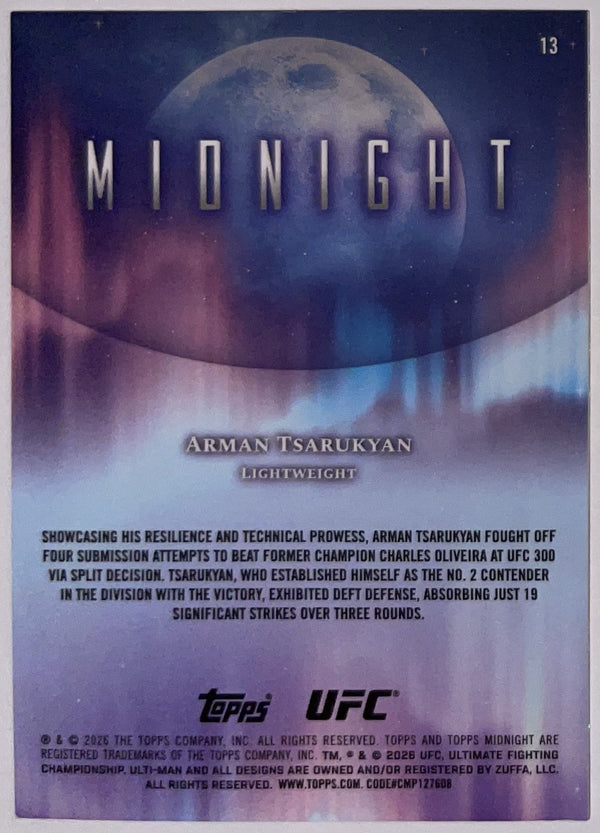 Achterzijde – Arman Tsarukyan [13] – 2026 Topps Midnight UFC | Lichcards