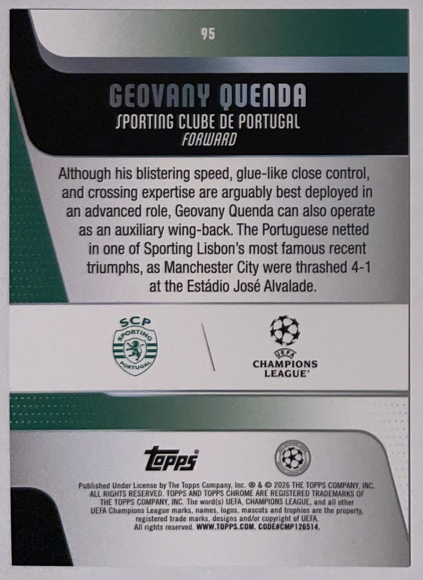 Achterzijde – Geovany Quenda [95] – Topps Chrome UEFA Club Competitions 2025/26 | Lichcards