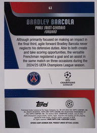 Achterzijde – Bradley Barcola [63] – Topps Chrome UEFA Club Competitions 2025/26 | Lichcards