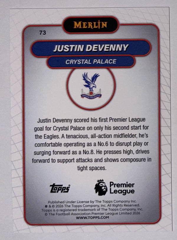 Achterzijde – Justin Devenny [73] – Topps Merlin Premier League 2025/26 – Near Mint