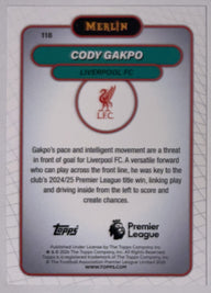 Achterzijde – Cody Gakpo [118] – Topps Merlin Premier League 2025/26 | Lichcards