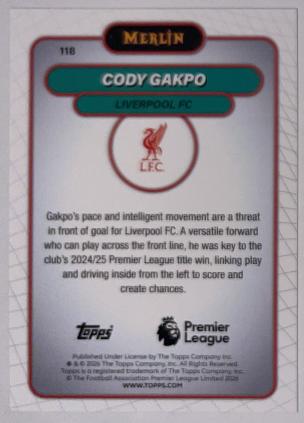 Achterzijde – Cody Gakpo [118] – Topps Merlin Premier League 2025/26 – Near Mint