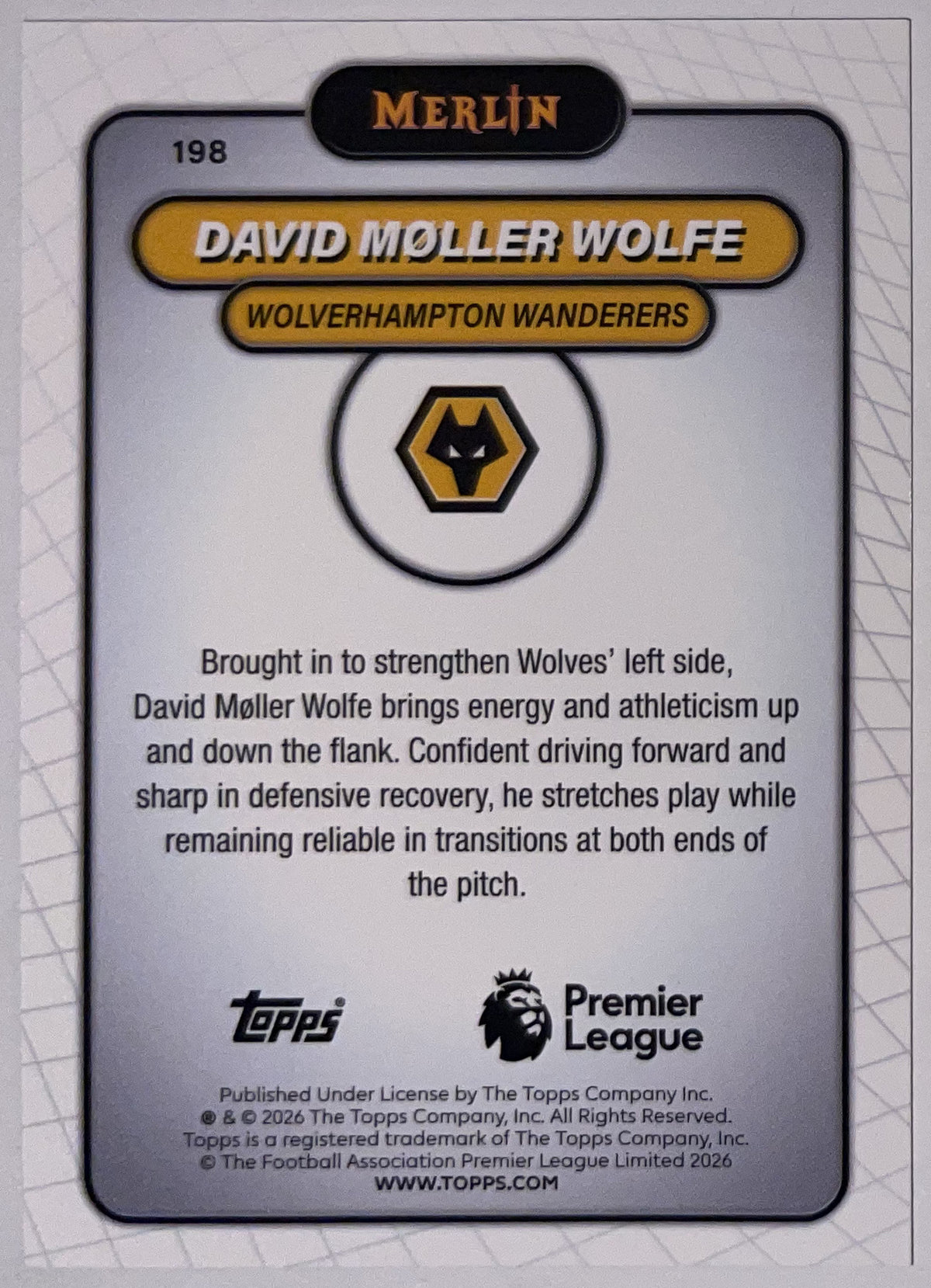 Achterzijde – David Møller Wolfe [198] – Topps Merlin Premier League 2025/26 – Near Mint