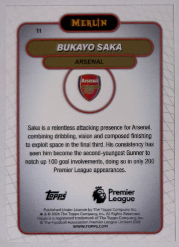 Achterzijde – Bukayo Saka [11] – Topps Merlin Premier League 2025/26 – Near Mint