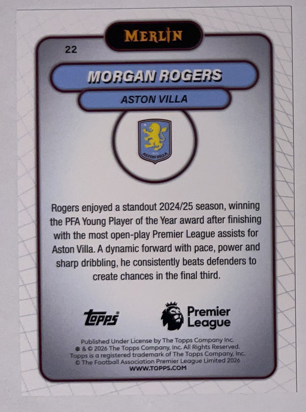 Achterzijde – Morgan Rogers [22] – Topps Merlin Premier League 2025/26 – Near Mint