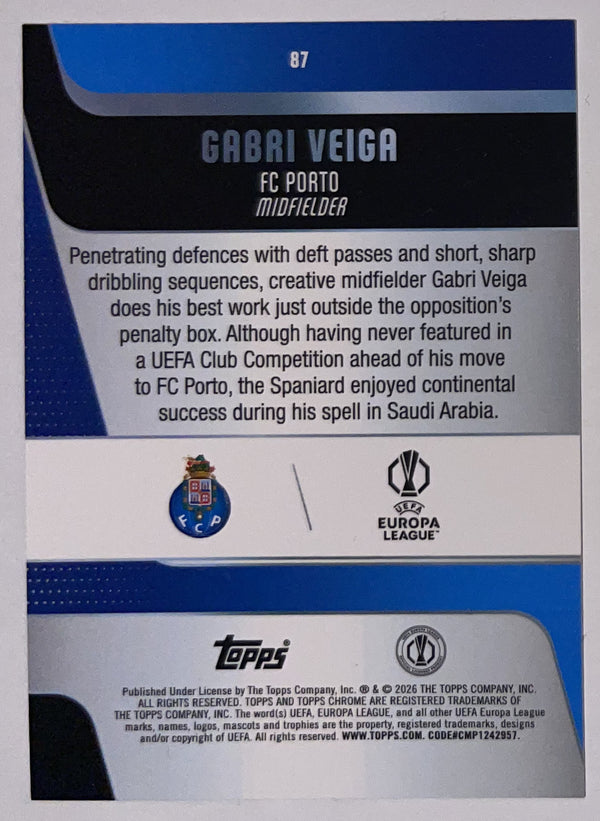 Achterzijde – Gabri Veiga [87] – Topps Chrome UEFA Club Competitions 2025/26 – Near Mint