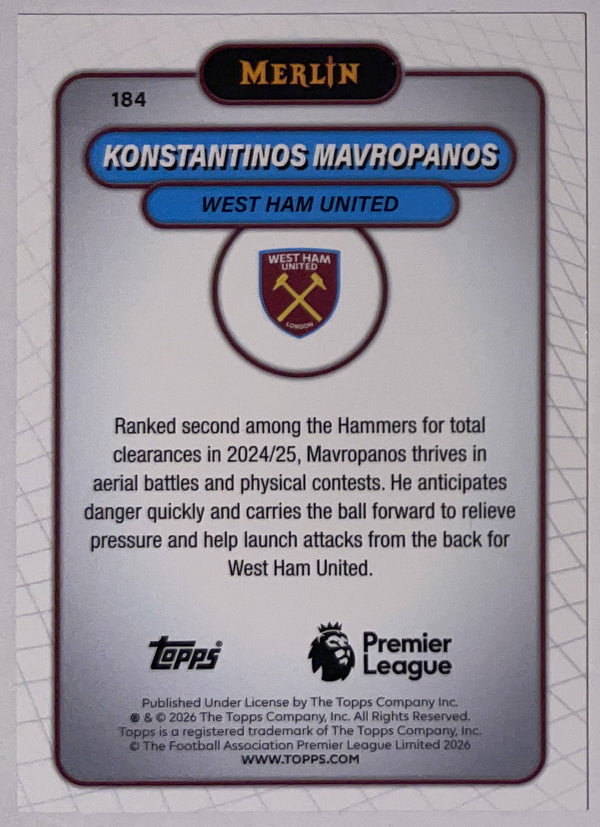 Achterzijde – Konstantinos Mavropanos [184] – Topps Merlin Premier League 2025/26 – Near Mint
