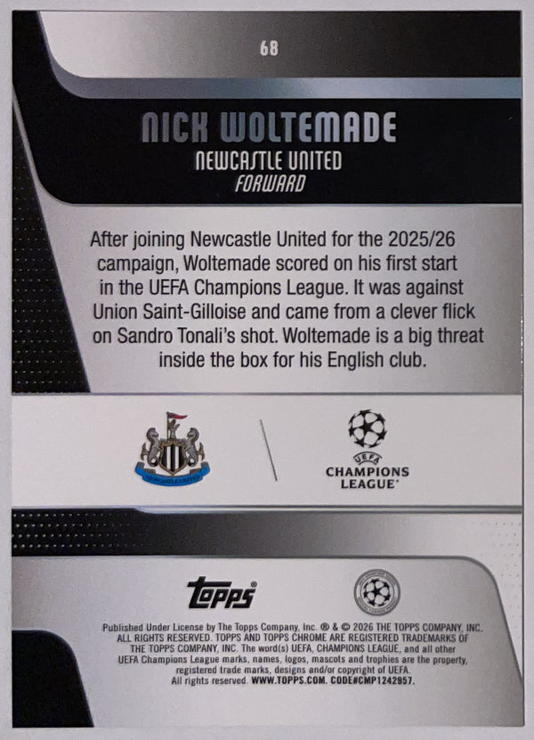 Achterzijde – Nick Woltemade [68] – Topps Chrome UEFA Club Competitions 2025/26 – Near Mint