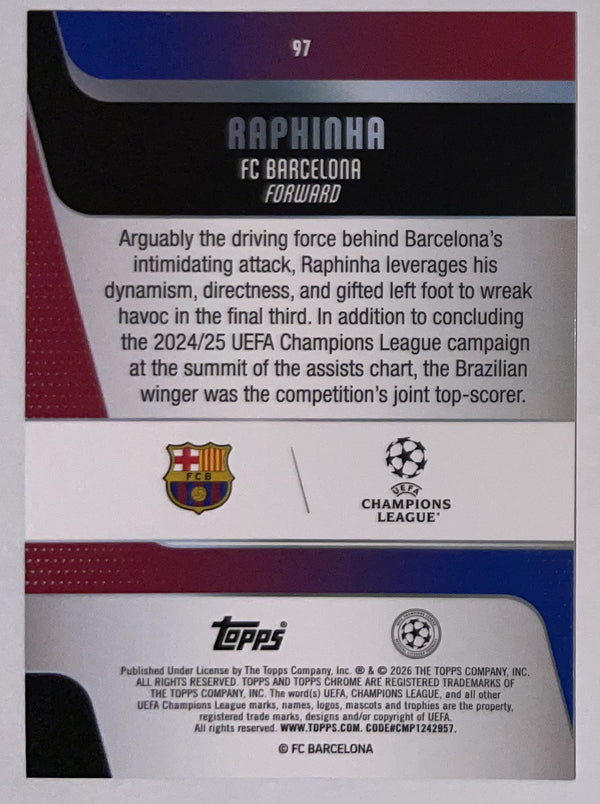 Achterzijde – Raphinha [97] – Topps Chrome UEFA Club Competitions 2025/26 – Near Mint