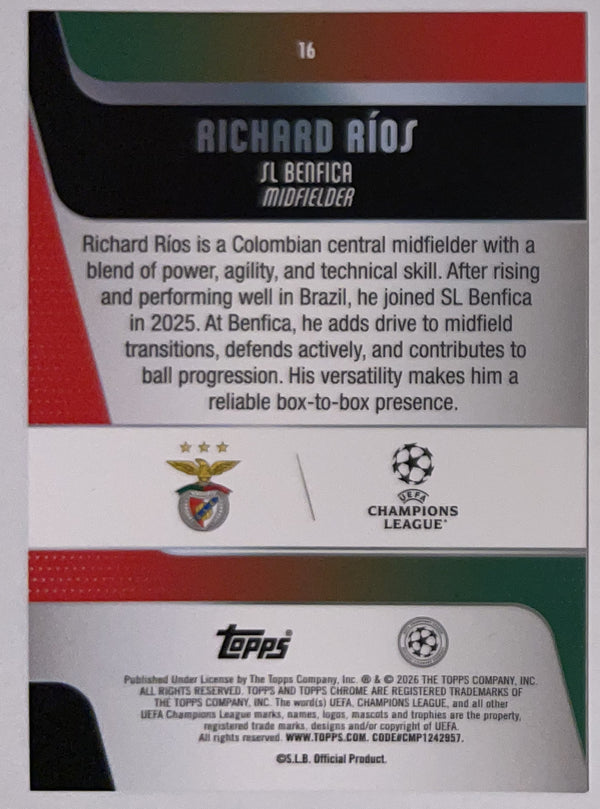 Achterzijde – Richard Ríos [16] – Topps Chrome UEFA Club Competitions 2025/26 – Near Mint