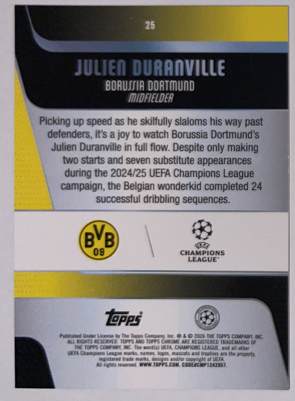 Achterzijde – Julien Duranville [25] – Topps Chrome UEFA Club Competitions 2025/26 – Near Mint