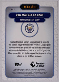Achterzijde – Erling Haaland [123] – Topps Merlin Premier League 2025/26 | Lichcards