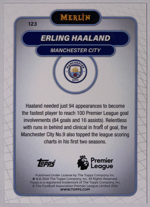 Achterzijde – Erling Haaland [123] – Topps Merlin Premier League 2025/26 – Near Mint