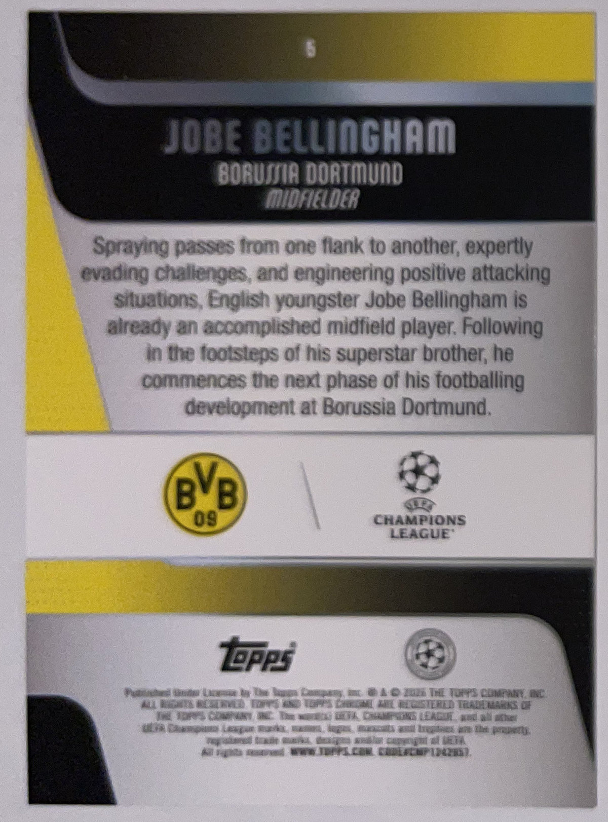 Achterzijde – Jobe Bellingham [5] – Topps Chrome UEFA Club Competitions 2025/26 – Near Mint