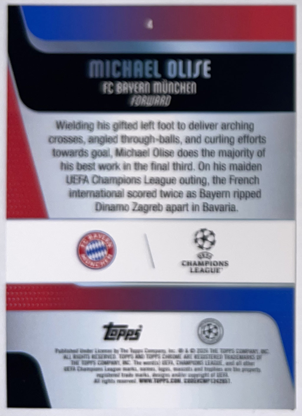 Achterzijde – Michael Olise [4] – Topps Chrome UEFA Club Competitions 2025/26 – Near Mint