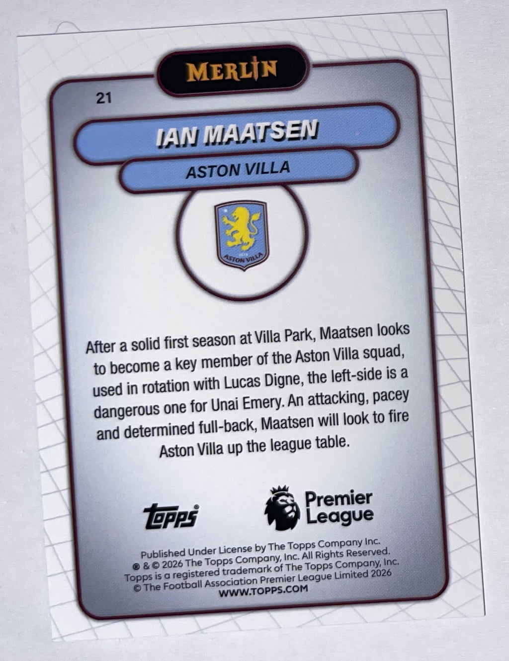 Achterzijde – Ian Maatsen [21] – Topps Merlin Premier League 2025/26 – Near Mint