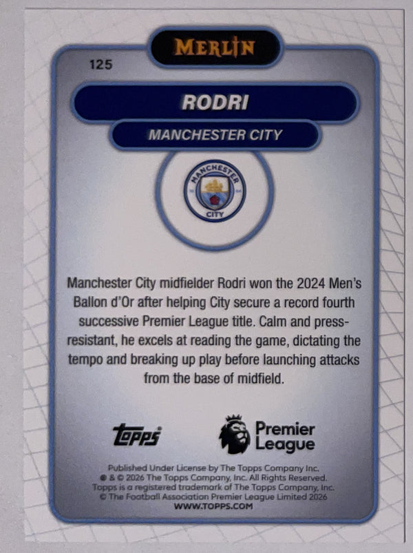 Achterzijde – Rodri [125] – Topps Merlin Premier League 2025/26 – Near Mint