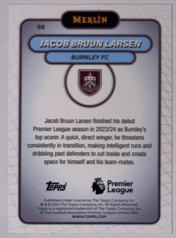 Achterzijde – Jacob Bruun Larsen [58] – Topps Merlin Premier League 2025/26 – Near Mint