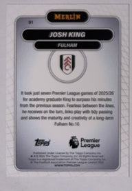 Achterzijde – Josh King [91] – Topps Merlin Premier League 2025/26 | Lichcards