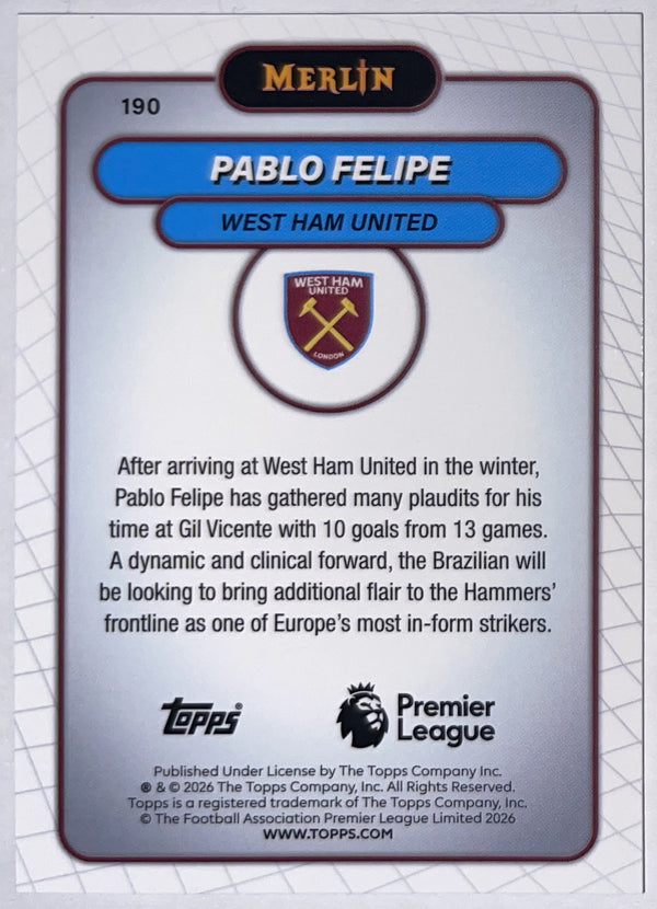 Achterzijde – Pablo Felipe [190] – Topps Merlin Premier League 2025/26 – Near Mint