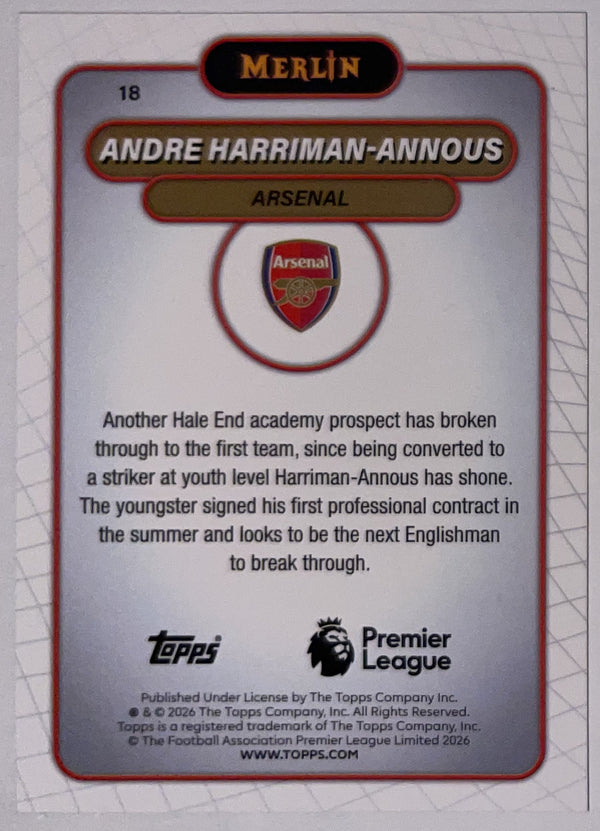 Achterzijde – Andre Harriman-Annous [18] – Topps Merlin Premier League 2025/26 – Near Mint