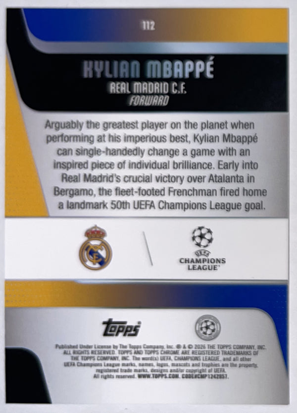 Achterzijde – Kylian Mbappé [112] – Topps Chrome UEFA Club Competitions 2025/26 – Near Mint
