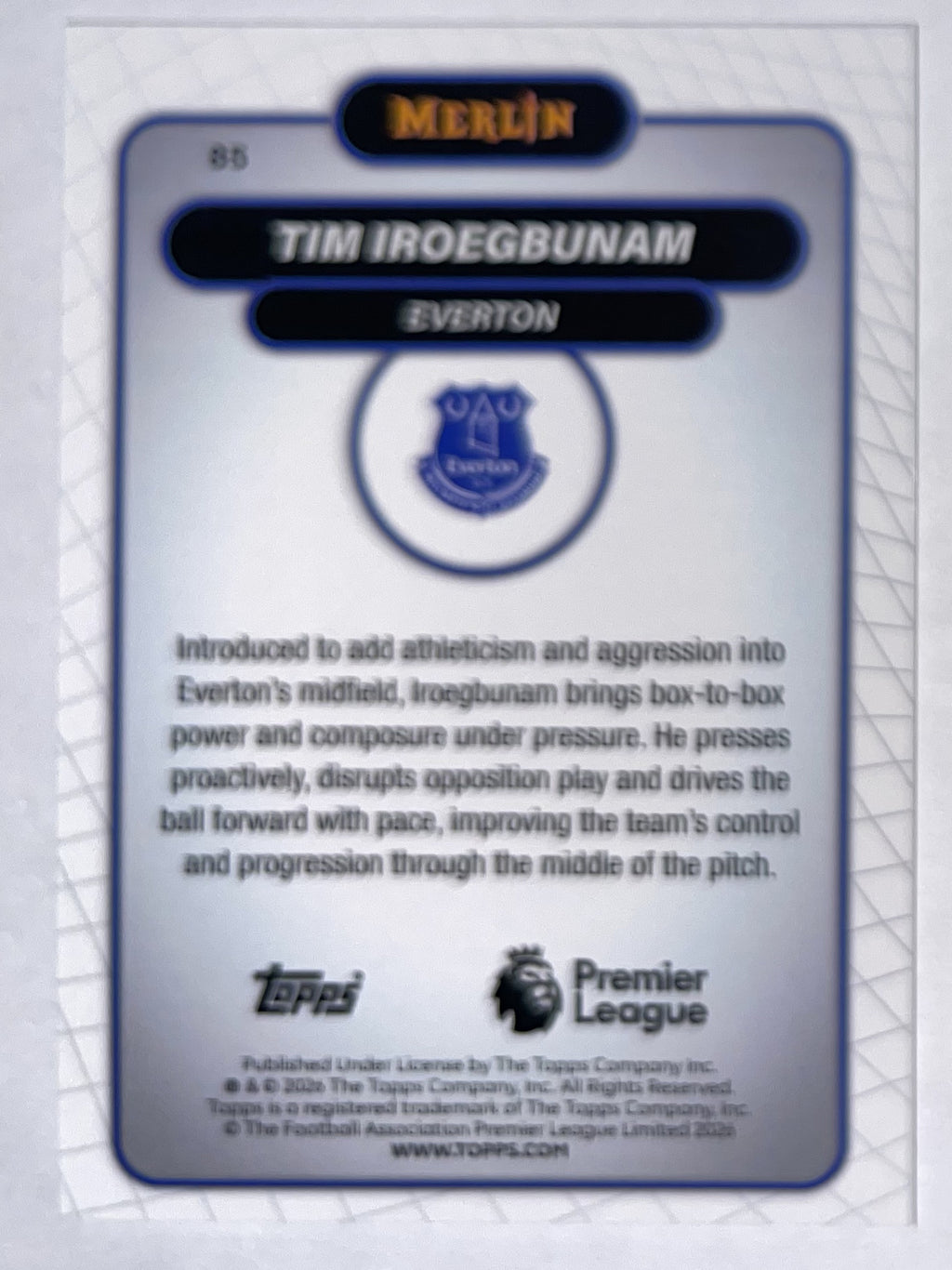 Achterzijde – Tim Iroegbunam [85] – Topps Merlin Premier League 2025/26 – Near Mint