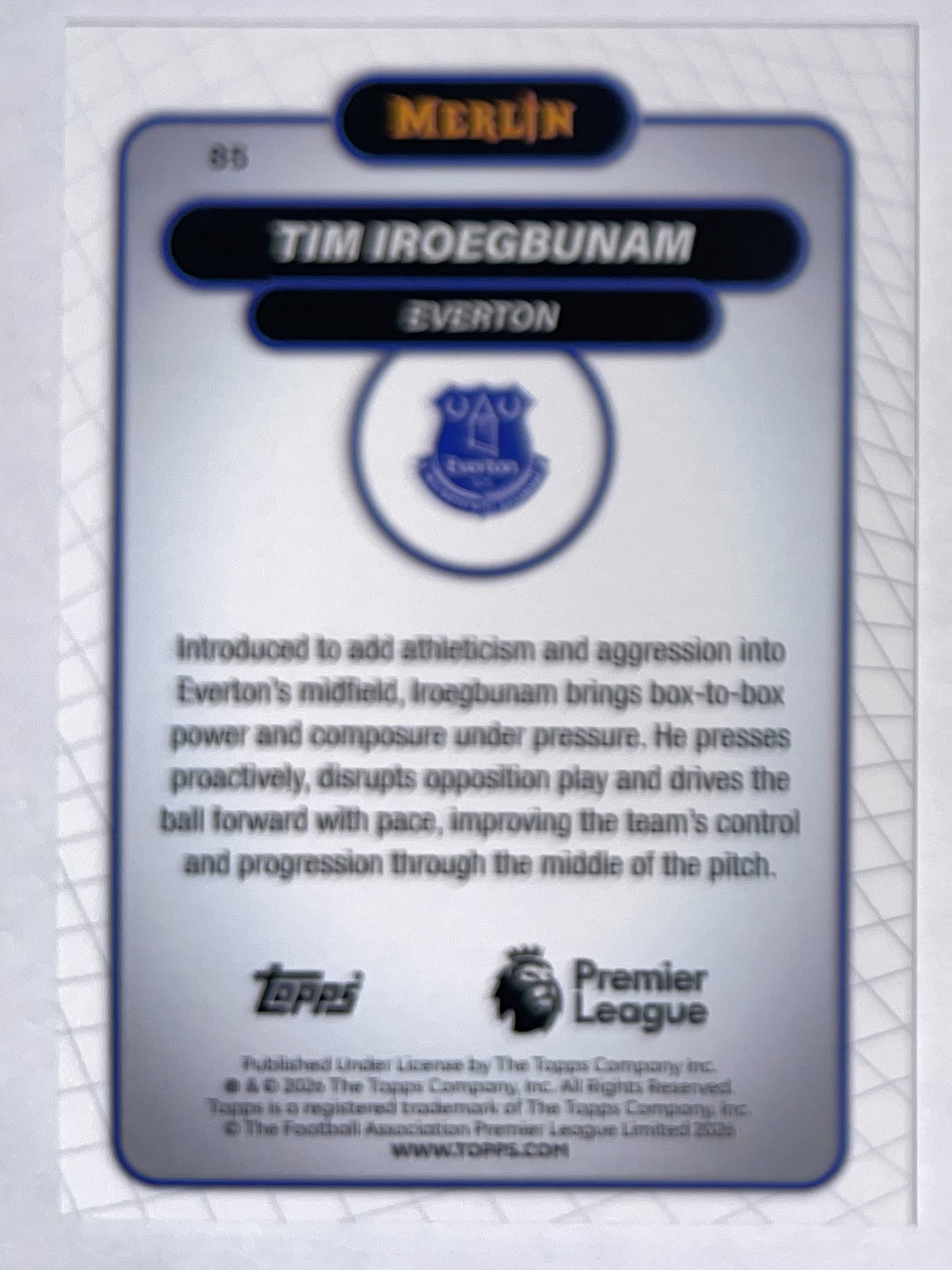 Achterzijde – Tim Iroegbunam [85] – Topps Merlin Premier League 2025/26 – Near Mint