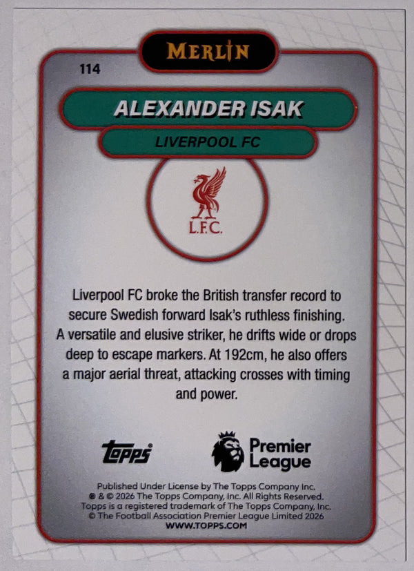 Achterzijde – Alexander Isak [114] – Topps Merlin Premier League 2025/26 – Near Mint