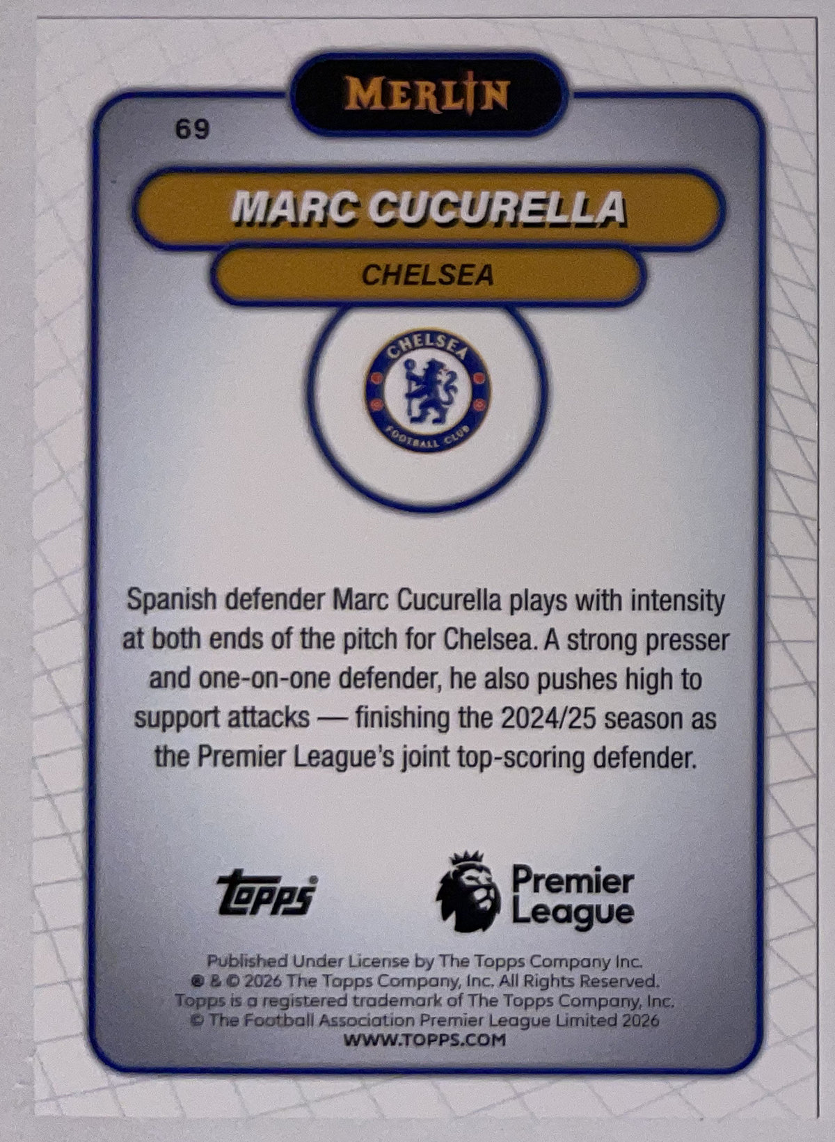 Achterzijde – Marc Cucurella [69] – Topps Merlin Premier League 2025/26 – Near Mint