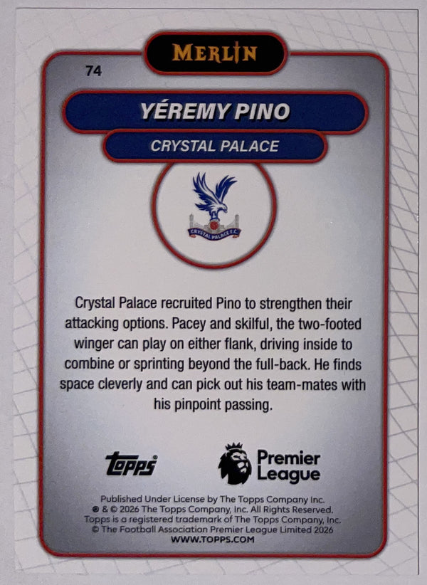 Achterzijde – Yeremy Pino [74] – Topps Merlin Premier League 2025/26 – Near Mint