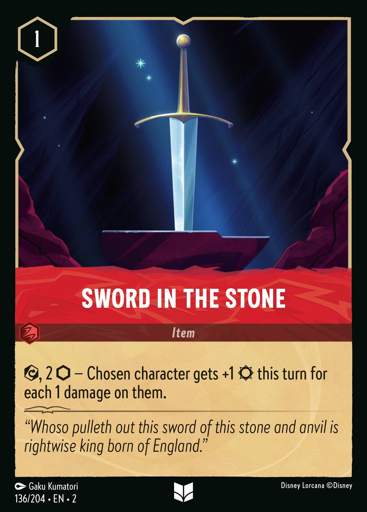 Sword In The Stone — Rise of the Floodborn (2ROF-136) Disney Lorcana card Hoofdafbeelding