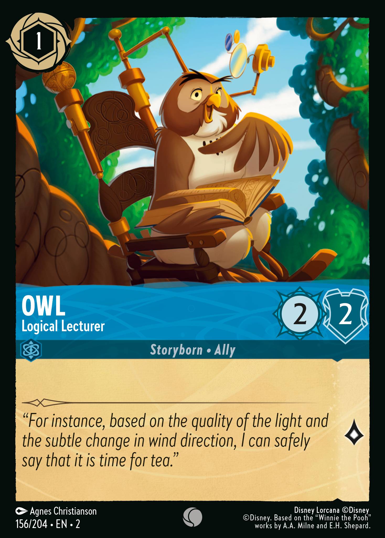 Owl - Logical Lecturer — Rise of the Floodborn (2ROF-156) Disney Lorcana card