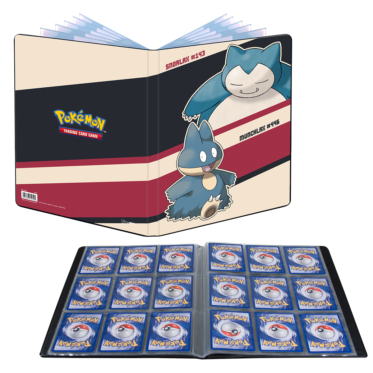 Binnenkant van de Snorlax en Munchlax portfolio met negen kaarten per pagina
