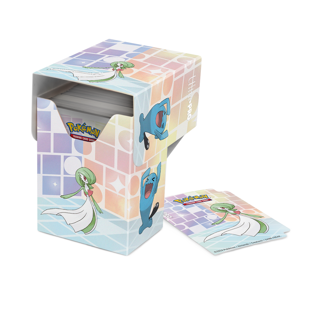 De Trick Room deckbox open, met het tussenschot met Gardevoir