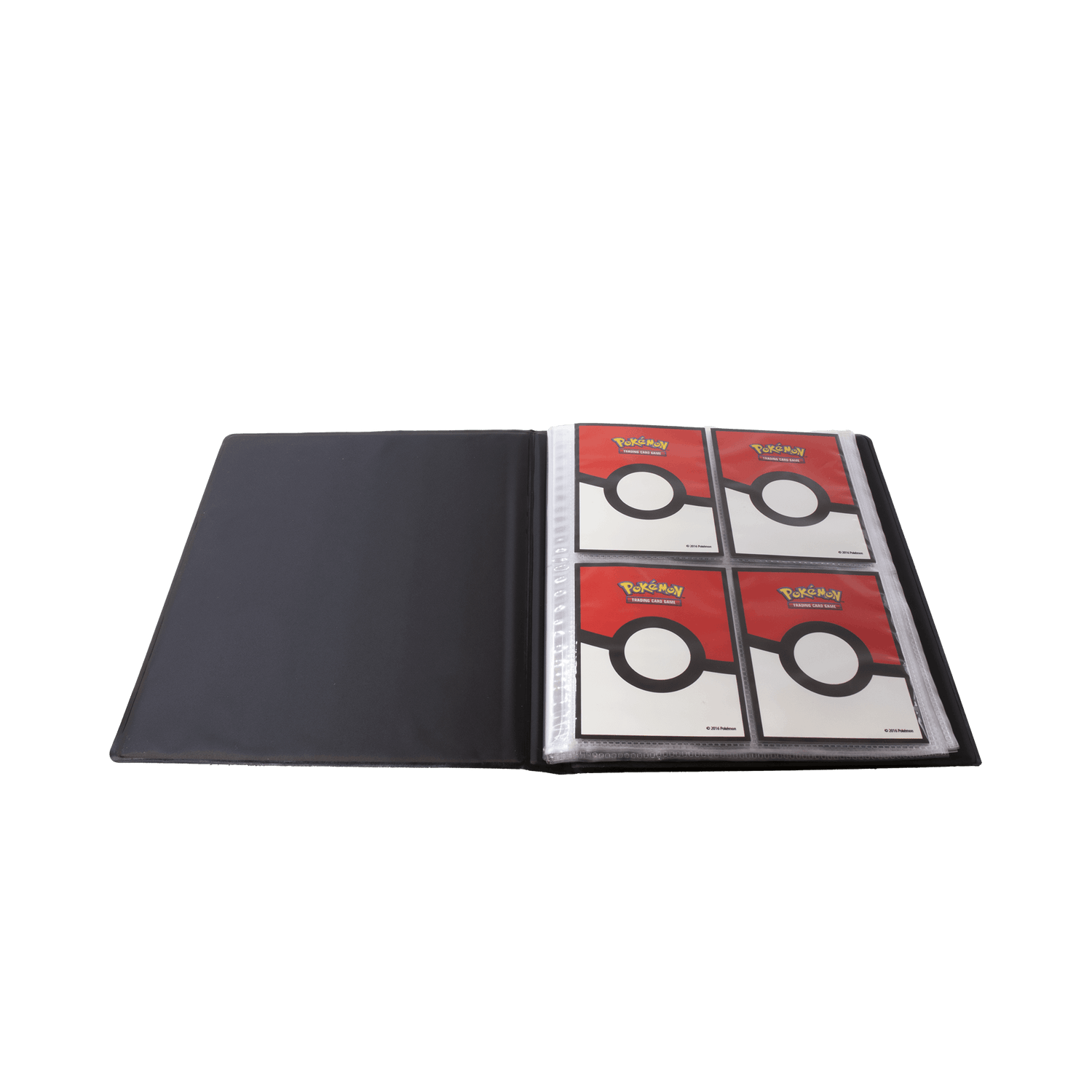 Pitch Black 4-Pocket Portfolio opengeslagen met vier vakjes per pagina