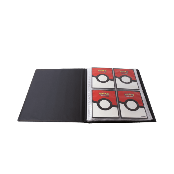 Pitch Black 4-Pocket Portfolio opengeslagen met vier vakjes per pagina