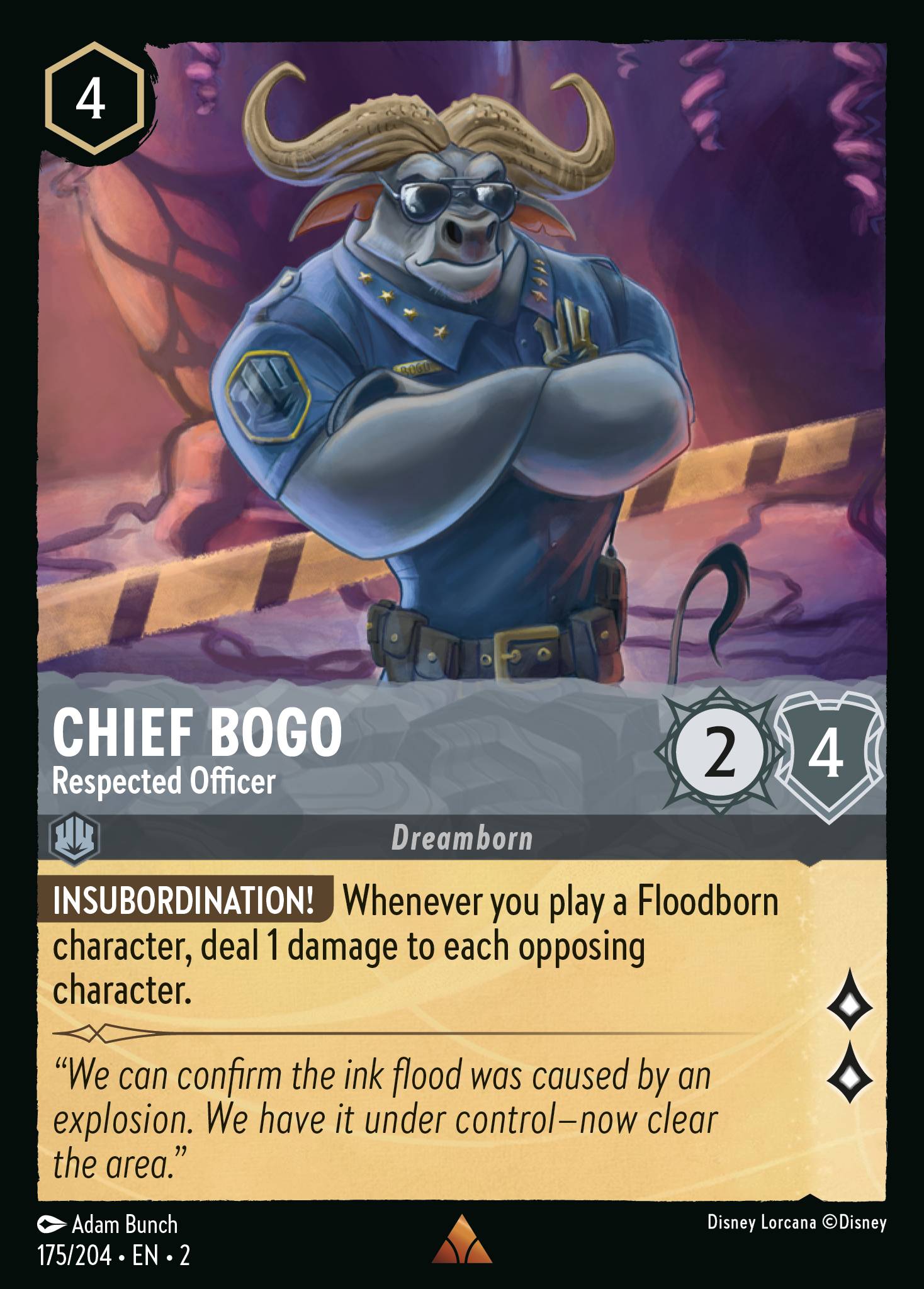 Chief Bogo - Respected Officer — Rise of the Floodborn (2ROF-175) Disney Lorcana card