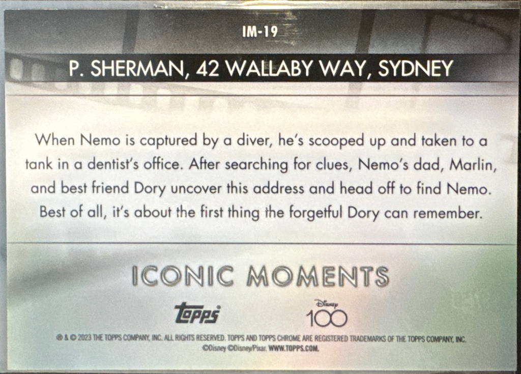 Dory P. Sherman 42 Wallaby Way Sydney #IM-19 10/50 - Gold Wave Refractor - achterkant