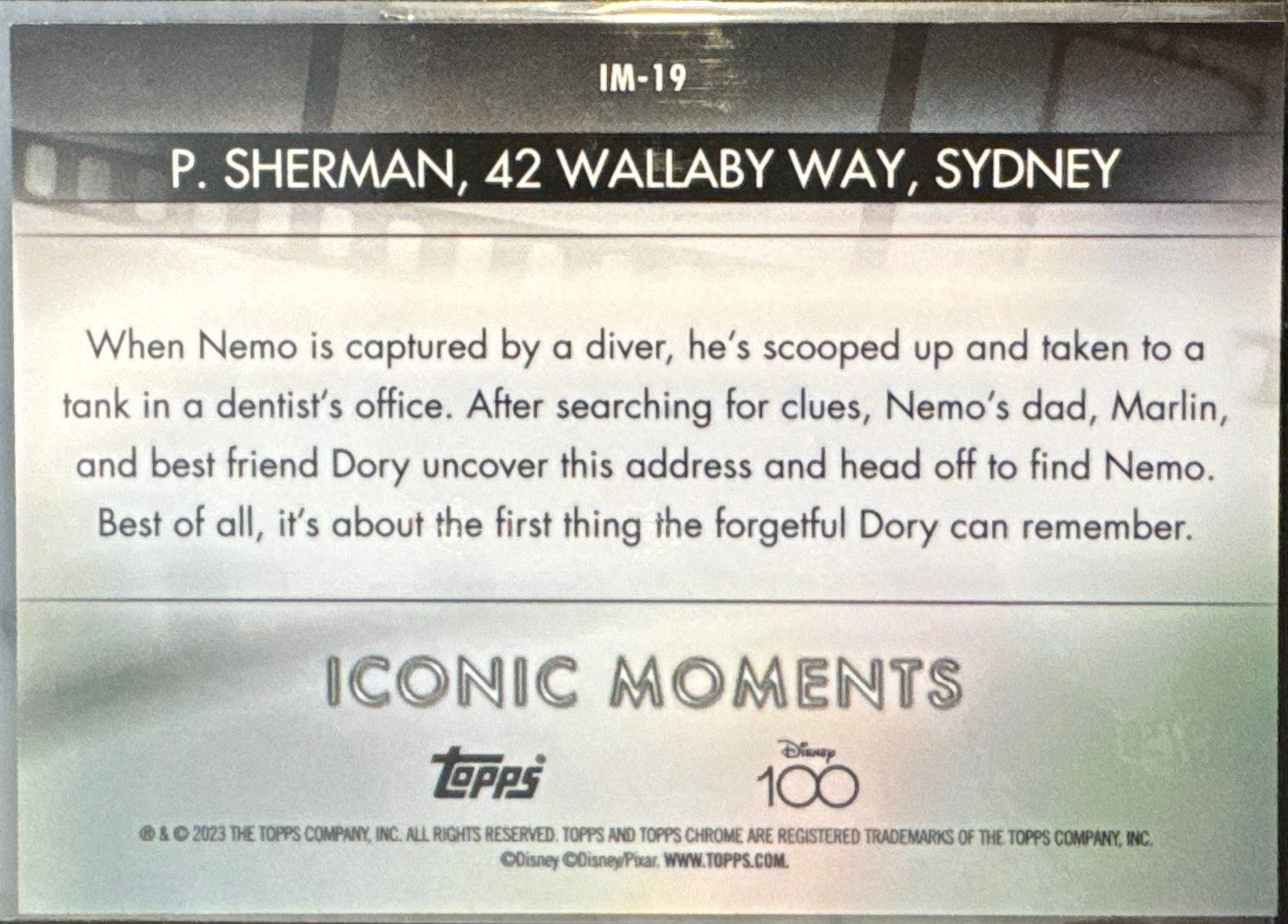Dory P. Sherman 42 Wallaby Way Sydney #IM-19 10/50 - Gold Wave Refractor - achterkant