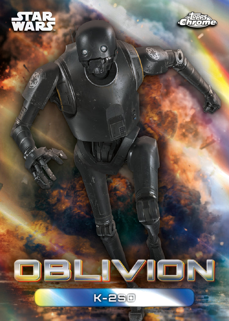 2026 Topps Chrome Star Wars – K-2SO Oblivion voorbeeldkaart, niet gegarandeerd in de box